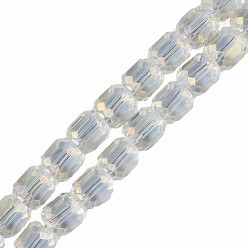 Light Goldenrod Yellow Electroplate Transparent Glass Beads Strands, Faceted, Column, Light Goldenrod Yellow, 8x8mm, Hole: 1.2mm, about 79~80pcs/strand, 25.59 inch~27.17 inch(65~69cm)