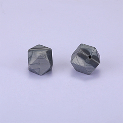 Серебро Шестиугольные силиконовые бусины, жевательные бусины для чайников, DIY уход за ожерельем, серебряные, 23x17.5x23 мм, отверстие : 2.5 мм