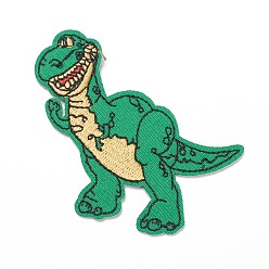Sea Green Computerized Embroidery Cloth Iron on/Sew on Patches, Costume Accessories, Appliques, for Backpacks, Clothes, Dinosaur, Sea Green, 77x68x1.5mm
