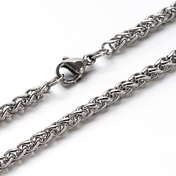 Stainless Steel Color 304 Stainless Steel Wheat Chain Necklaces, with Lobster Clasps, Stainless Steel Color, 23.7 inch(60.2cm), 1x3x5mm