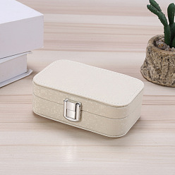 Floral White Rectangle Imitation Leather Jewelry Set Organizer Storage Box, with Clasps, for Earrings, Rings, Necklaces, Floral White, 12x7.5x4cm