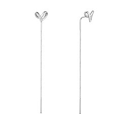 Platine Shegrace jolies boucles d'oreilles en fil d'argent sterling plaqué rhodium, noeud de coeur, platine, 925mm
