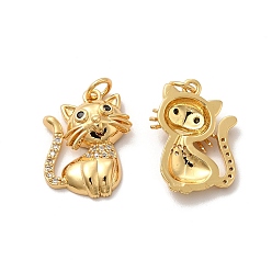 Real 18K Gold Plated Brass Micro Pave Cubic Zirconia Pendants, with Jump Ring, Cat, Real 18K Gold Plated, 23.5x15x5mm, Hole: 3mm