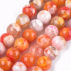 Coral Dyed Natural Agate Beads Strands, Round, Coral, 8mm, Hole: 1mm, about 48pcs/strand, 14.9 inch