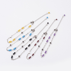 Mixed Stone Natural Gemstone Anklets, with Brass Findings and 316 Surgical Stainless Steel Chains, 8-5/8 inch(220mm)