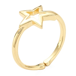 Real 18K Gold Plated Brass Cuff Rings, Open Star Rings, Real 18K Gold Plated, US Size 8, Inner Diameter: 18mm