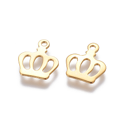 Golden 201 Stainless Steel Charms, Crown, Golden, 13x11x0.5mm, Hole: 1.2mm
