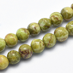 Olive Terne Marbre naturel brins de perles, ronde, teints et chauffée, vert olive, 10mm, Trou: 1mm, Environ 38 pcs/chapelet, 15.7 pouce (40 cm)