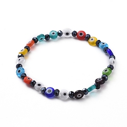 Coloré Fait à la main mauvais œil au chalumeau perles rondes plates bracelets extensibles, avec des perles à facettes en verre rondelle, colorées, 2 pouce (5 cm)