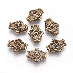 Bronce Antiguo Abalorios de aleación de estilo tibetano, rombo, sin plomo y cadmio, Bronce antiguo, 15x12.5x4.5 mm, agujero: 1.5 mm