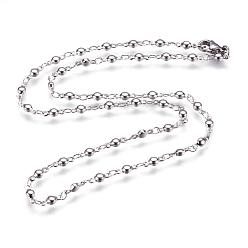 Stainless Steel Color 304 Stainless Steel Chain Necklaces, with Lobster Claw Clasps, Flat Round, Stainless Steel Color, 17.9 inch(45.5cm)