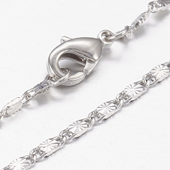 Real Platinum Plated Brass Chain Necklaces, with Lobster Claw Clasps, Real Platinum Plated, 17.7 inch(45cm), 2mm