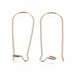 Golden Ion Plating(IP) 304 Stainless Steel Hoop Earrings Findings Kidney Ear Wires, Golden, 32.5x12.5x0.6mm, 22 Gauge, Pin: 0.6mm