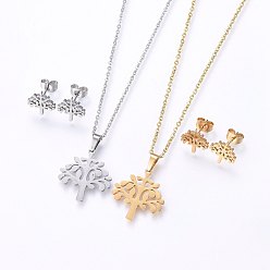 Mixed Color 304 Stainless Steel Jewelry Sets, Stud Earrings and Pendant Necklaces, Tree, Mixed Color, Necklace: 17.7 inch(45cm), Stud Earrings: 11x10.5x1.2mm, Pin: 0.8mm