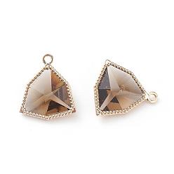 Light Grey Glass Pendants, with Eco-Friendly Alloy Open Back Berzel Findings, Faceted, Triangle, Light Gold, Light Grey, 17x14.5x7mm, Hole: 1.2mm