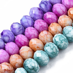 Color mezclado Hebras opacas de perlas de vidrio pintadas para hornear, piedras de imitación, facetados, Rondana plana, color mezclado, 11~12x8.5 mm, agujero: 1 mm, sobre 45 unidades / cadena, 15.55 pulgada ~ 15.75 pulgada (39.5~40 cm)