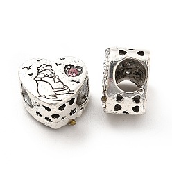 Aquamarine Rack Plating Alloy Rhinestone European Beads, Large Hole Beads, Heart with Dog & Word Thank You for Being with Me, Aquamarine, 10.5x12x8mm, Hole: 4.5mm