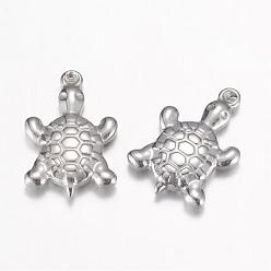 Stainless Steel Color 201 Stainless Steel Pendants, Tortoise, Stainless Steel Color, 19.5x13x3.5mm, Hole: 1mm