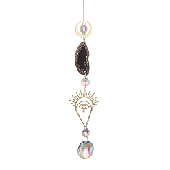 Black Agate Brass & Crystal Suncatchers, Druzy Black Agate Wall Hanging Decoration, with Iron Chain, for Home Offices Amulet Ornament, Diamond, 450mm