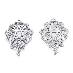 Stainless Steel Color 201 Stainless Steel Pendants, Star, Stainless Steel Color, 35x24.5x3mm, Hole: 2mm