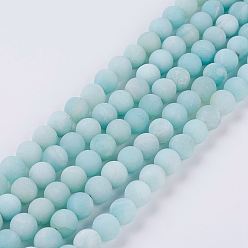 Amazonite Natural Amazonite Beads Strands, Grade A, Frosted, Round, 8mm, Hole: 1mm, about 46pcs/strand, 14.7 inch