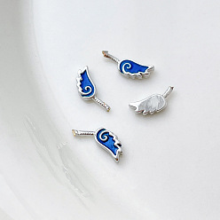 Platine Épingles à tête d'aile en laiton émaillé bleu, pour la fabrication de perles baroques, platine, 6x3mm