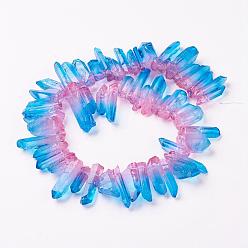 Bleu Ciel Foncé Naturelles cristal de quartz brins de perles, pendentifs pointus, facette, teint, deux tons, colonne, bleu profond du ciel, 15~40x10~13x10~12mm, Trou: 2mm