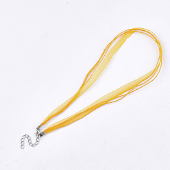 Gold Waxed Cord and Organza Ribbon Necklace Making, with Iron Lobster Claw Clasps, Platinum, Gold, 17.6 inch~17.8 inch(45~455cm), 7mm