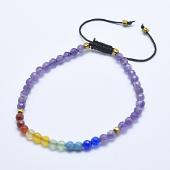 Améthyste Bracelets de perles tressées améthyste naturelle, avec pierres précieuses et nylon mélangés, facette, 2-1/4 pouces (5.7 cm) ~3-1/4 pouces (8.3 cm)