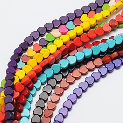 Mixed Color Dyed Synthetical Turquoise Heart Bead Strand, Mixed Color, 5x6x3mm, Hole: 1mm, about 79pcs/strand, 15.7 inch