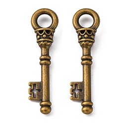 Antique Bronze Alloy Pendants, Key, Lead Free and Cadmium Free, Antique Bronze, 36x9x6mm, Hole: 5mm