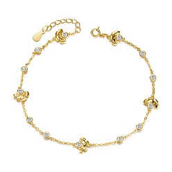 Golden SHEGRACE Trendy 925 Sterling Silver Cubic Zirconia Anklets, Flower and Flat Round, Golden, 7-7/8 inch(200mm)