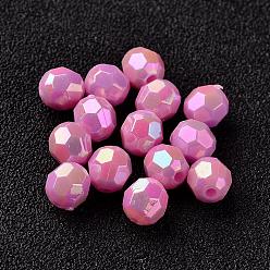Orchid AB Color Plated Eco-Friendly Poly Styrene Acrylic Round Beads, Faceted, Orchid, 6mm, Hole: 1mm, about 5000pcs/500g