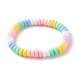 Colorful Handmade Polymer Clay Beads Stretch Bracelets for Kids, Colorful, Inner Diameter: 1-3/4 inch(4.5cm)
