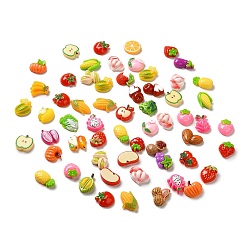 Mixed Shapes Adhesivo de resina opaca con dibujos de frutas y verduras, Calcomanías de piña manzana fresa maíz calabaza para manualidades infantiles, formas mixtas, 13~23x12~19x3.5~8.5 mm