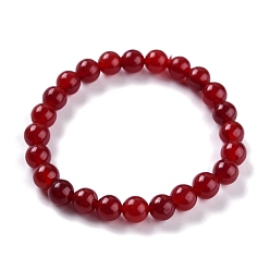 Red Dyed Natural Jade Beads Stretch Bracelets, Round, Red, Inner Diameter: 2-1/4 inch(5.7cm), Bead: 8~8.5mm
