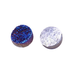 Blue Electroplate Natural Druzy Crystal Cabochons, Flat Round, Dyed, Blue, 10x3~6mm