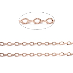Oro Rosa Revestimiento iónico (ip) 304 cadenas portacables con textura de acero inoxidable, soldada, con carrete, moleteado, oro rosa, 3.5x2.5x0.4 mm, aproximadamente 32.8 pies (10 m) / rollo