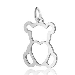 Stainless Steel Color 201 Stainless Steel Pendants, Bear, Stainless Steel Color, 18.5x14x1mm, Hole: 3mm