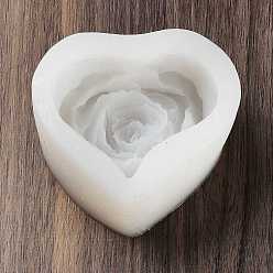 White DIY Silicone Molds, for Scented Candle Making, Rose Heart, White, 66x69.5x36mm