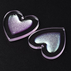 Thistle Resin Pendants, with Glitter Powder, Heart, Thistle, 34x34x4mm, Hole: 1.6mm