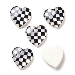 Black Opaque Resin Cabochons, Heart with Grid Pattern, Black, 16x16x4.5mm