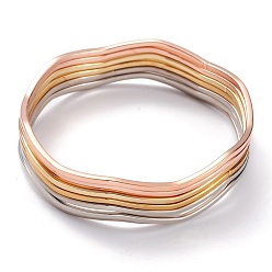 Couleur Mélangete 7 placage sous vide de mode simple pour femmes 304 bracelets empilables en acier inoxydable, couleur mixte, diamètre intérieur: 2-5/8 pouce (6.7 cm)