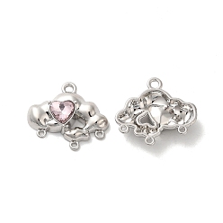 Pink Alloy Chandelier Component Links, with Glass, Platinum Tone, Lead Free & Cadmium Free, Cloud with Heart, Pink, 18.5x21x5mm, Hole: 1.8mm