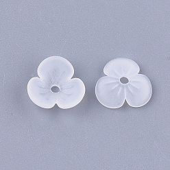 Clear 3-Petal Transparent Acrylic Bead Caps, Frosted, Flower, Clear, 9x9.5x3mm, Hole: 1.2mm