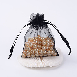 Noir Sacs-cadeaux en organza avec cordon de serrage, pochettes à bijoux, fête de mariage sacs-cadeaux de faveur de noël, noir, 7x5 cm