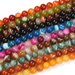 Mixed Color Natural Banded Agate/Striped Agate Beads Strands, Dyed, Round, Mixed Color, 12mm, Hole: 2mm, about 32~33pcs/strand, 14.96''~15.75''(38~40cm)