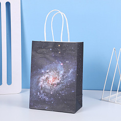 Star Starry Sky Pattern Kraft Paper Bags, with Hemp Rope, Gift Bags, Shopping Bags, Rectangle, Star Pattern, 15x8x21cm
