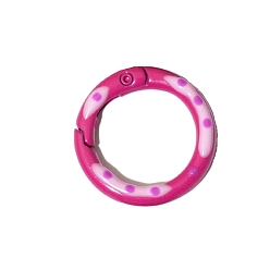 Deep Pink Spray Painted Alloy Spring Gate Ring, Polka Dot Pattern, Ring, Deep Pink, 25x3.7mm