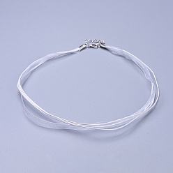 Blanco Cuerda del collar joyería que hace, cinta de organza y cordón de algodón encerado y cierre de hierro de color platino, blanco, 430x6 mm